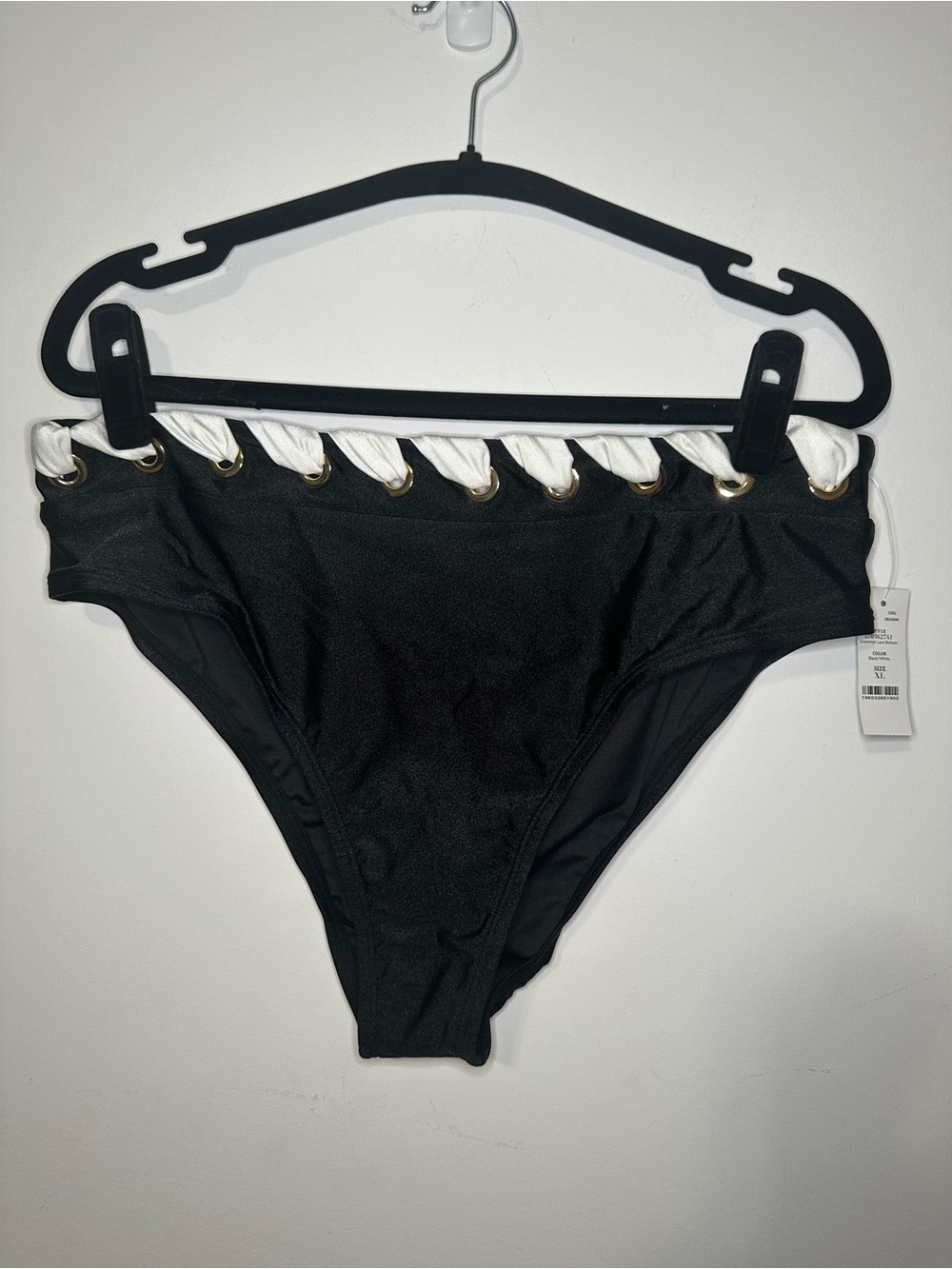 White House Black Market Grommet Lace Bikini Bottom XL Black/ White Minimalist